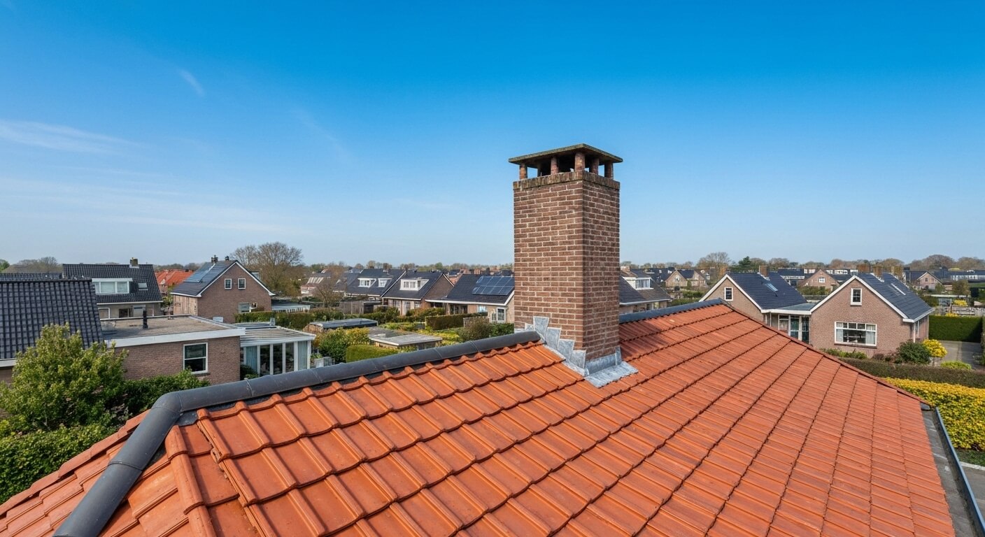 Dakdekker aan het werk op een pannendak